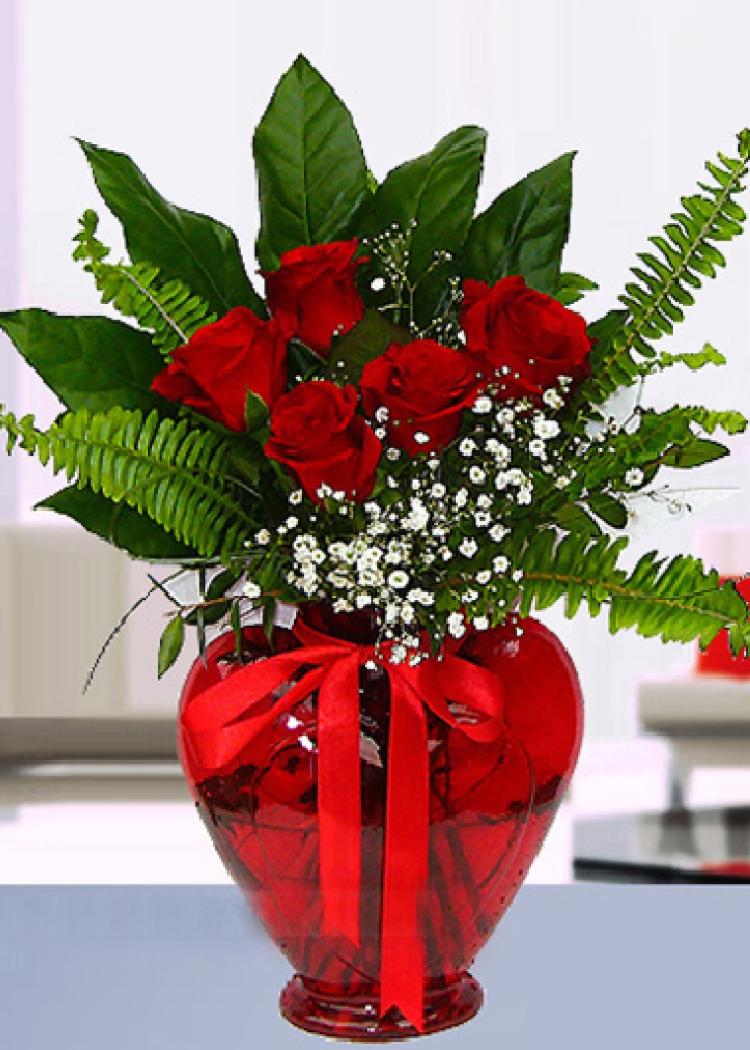 Kalpli Cam Vazoda 5 li Gül